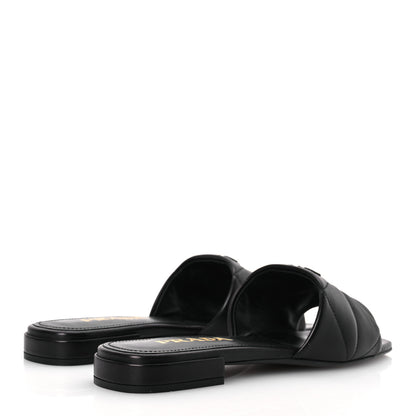 Prada Nappa Logo Quilted 10mm Slide Sandals 36.5 Black 5 of 10