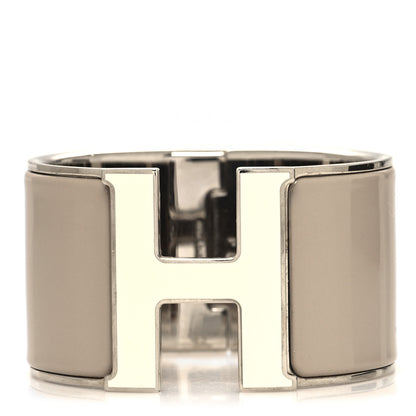 Hermes Enamel Extra Wide Clic Clac H Bracelet PM Taupe White 1 of 5