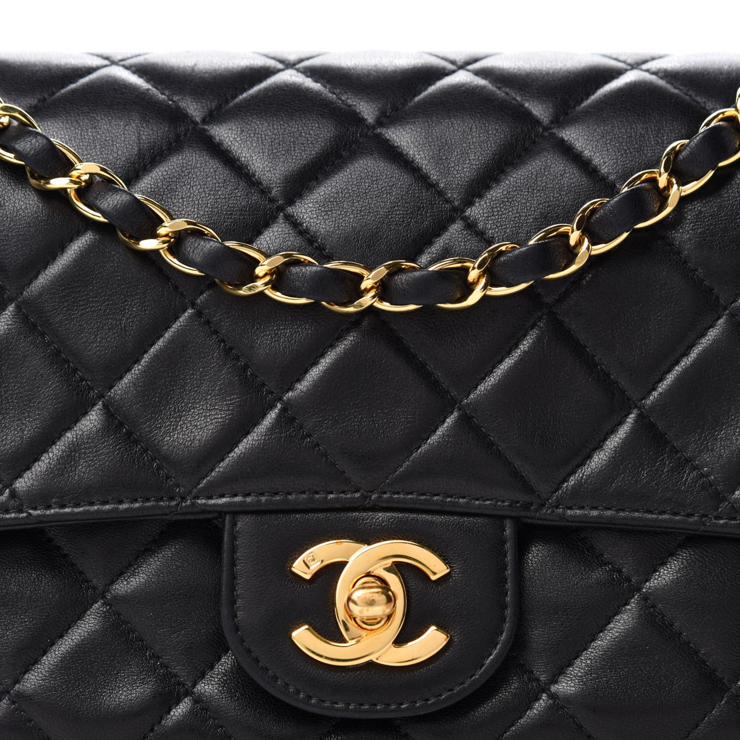 Lambskin Quilted Medium Single Flap Black