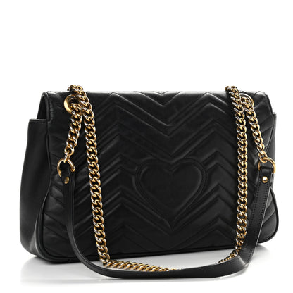 Gucci Calfskin Matelasse Medium GG Marmont Shoulder Bag Black 3 of 16