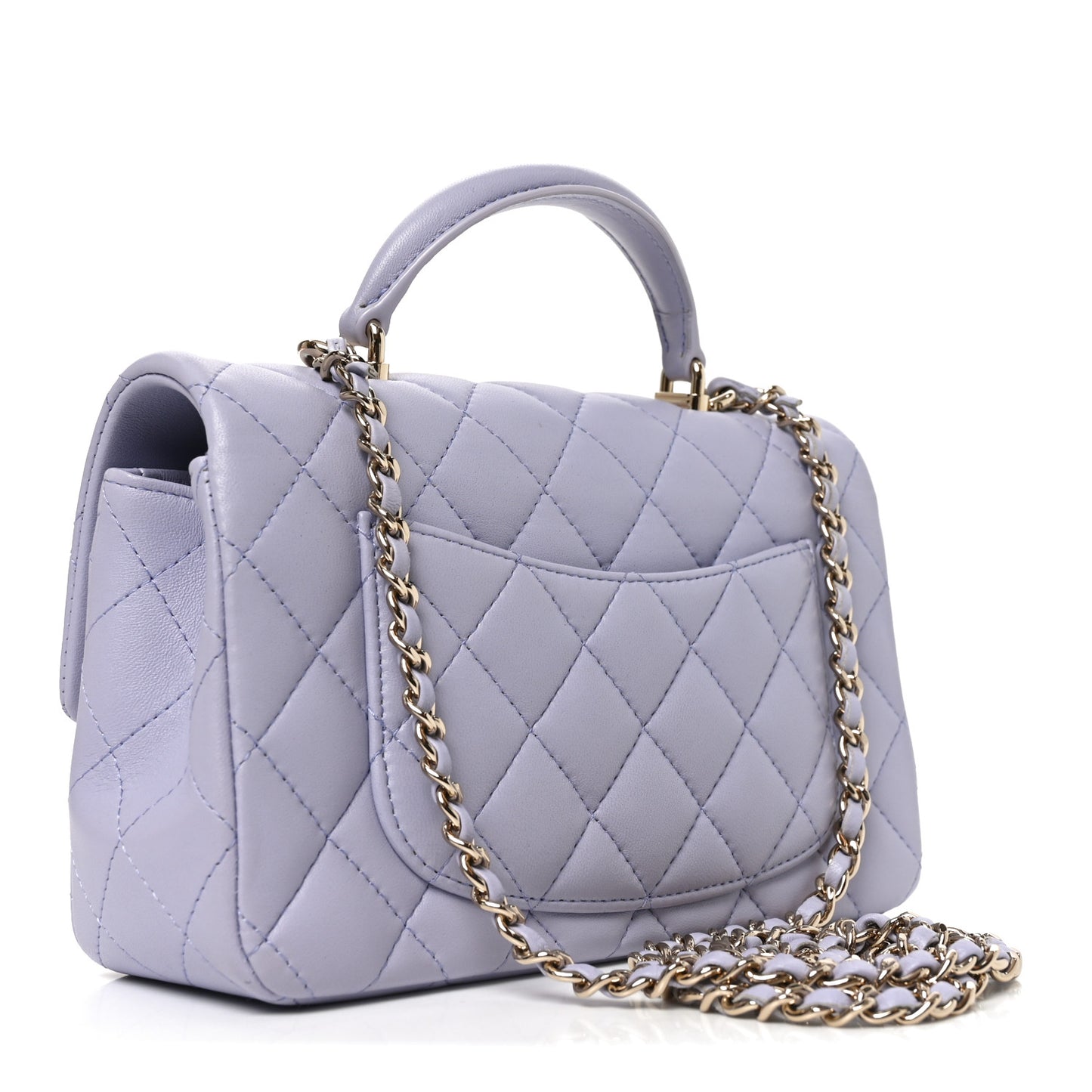 Lambskin Quilted Mini Top Handle Rectangular Flap Light Purple