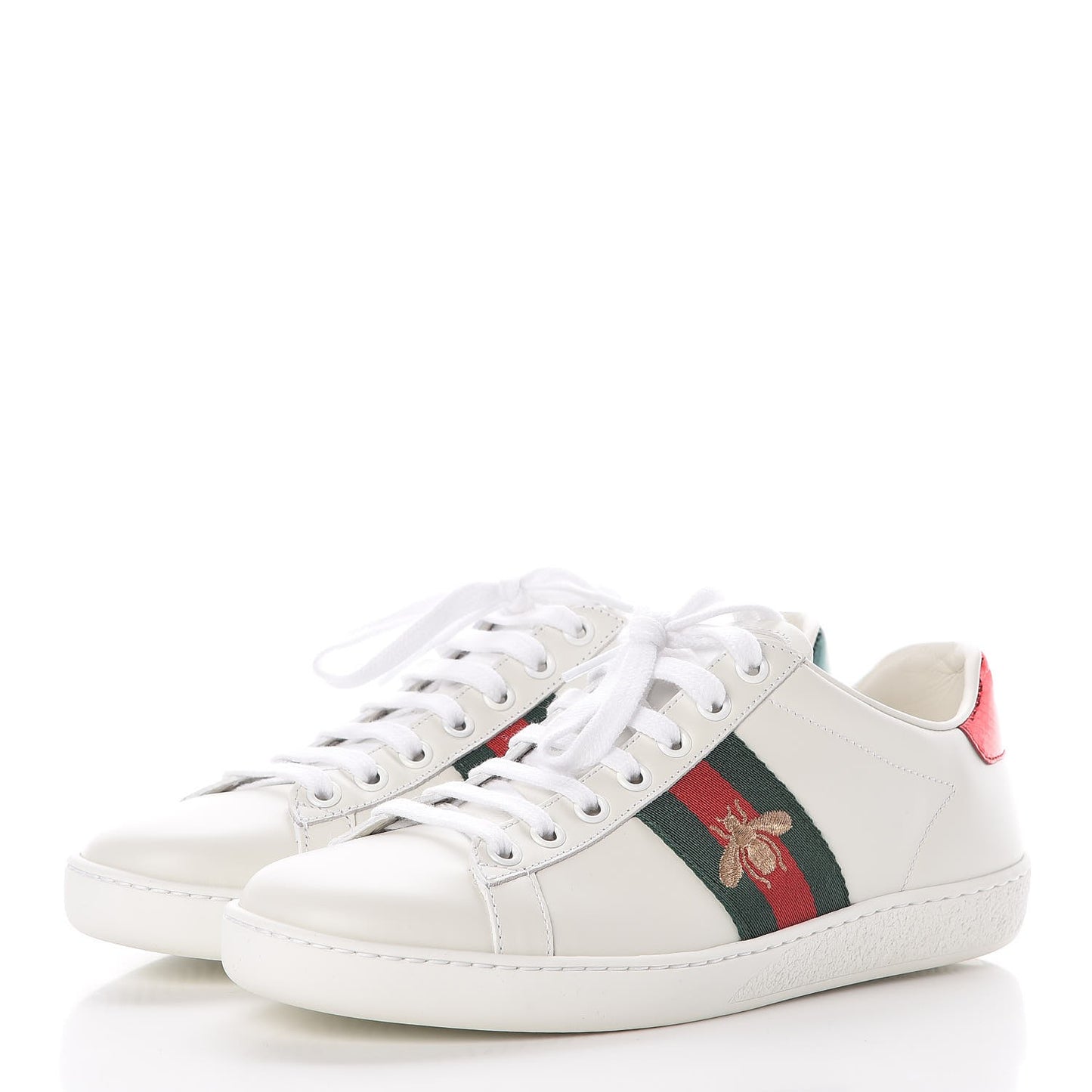 Calfskin Ayers Bee Embroidered Womens Ace Sneakers 36 White Green