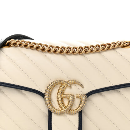 Gucci Vintage Effect Calfskin Matelasse Diagonal Small Torchon GG Marmont Shoulder Bag Mystic White Blue Agata 8 of 11