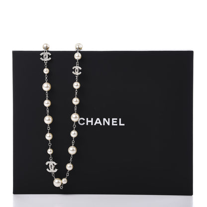 Chanel Crystal Pearl CC Long Necklace Silver 7 of 7