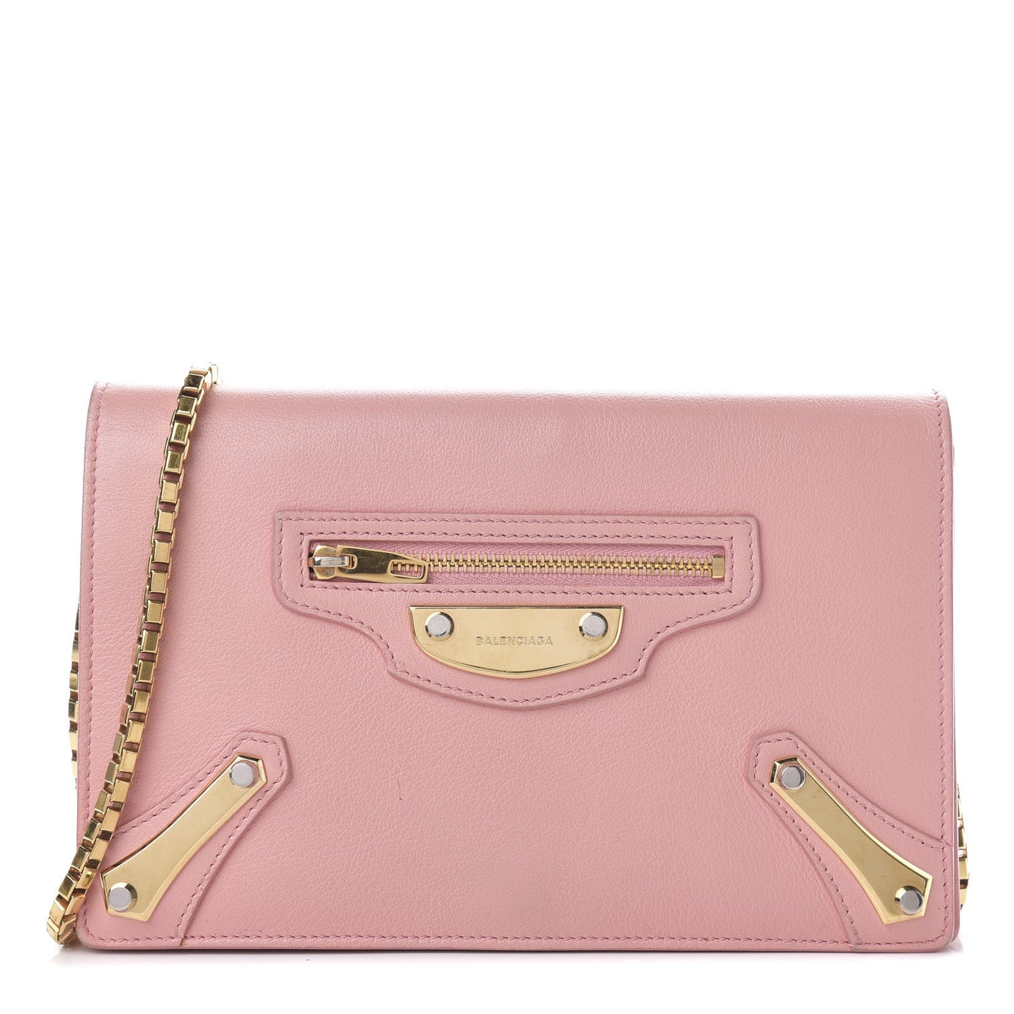 Veau Amp Plate Gold Chain Wallet Rose