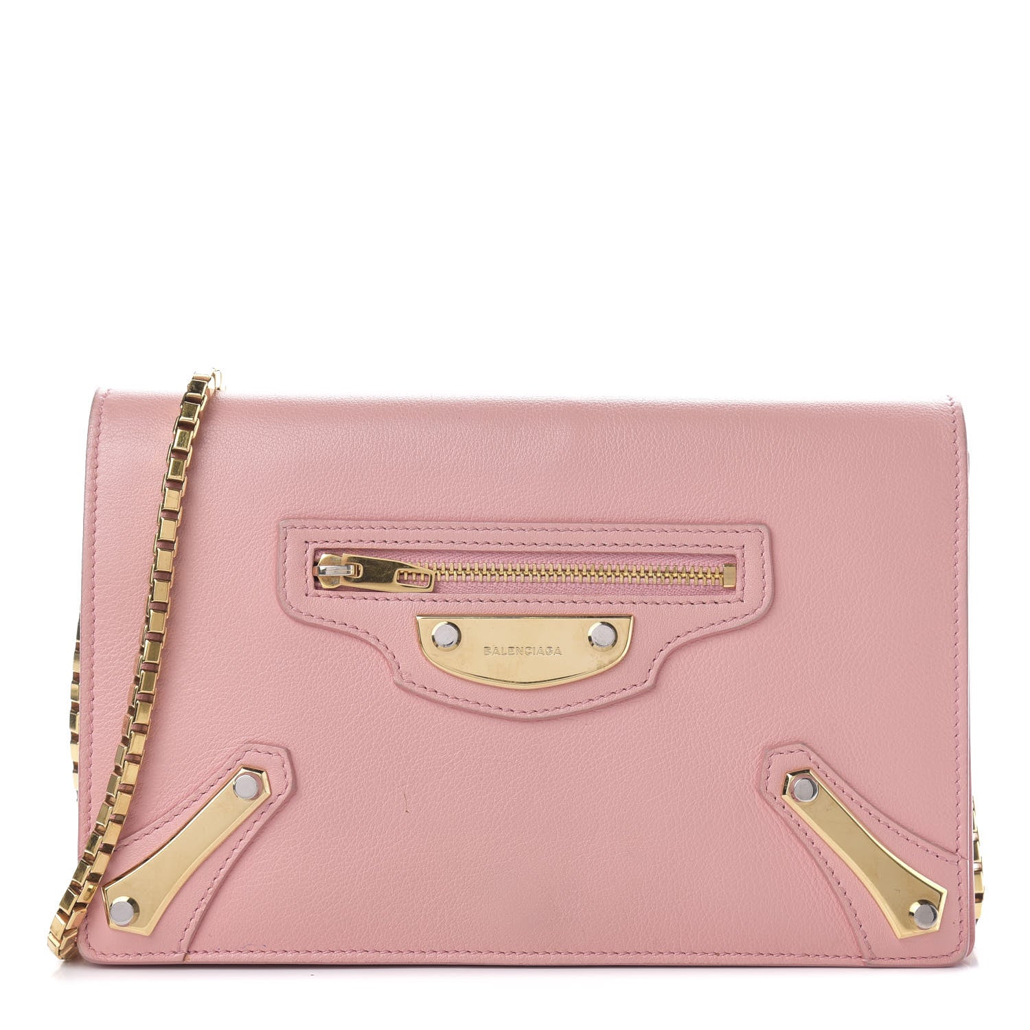 Balenciaga Veau Amp Plate Gold Chain Wallet Rose 1 of 12