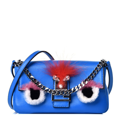 Fendi Nappa Rabbit Fox Fur Micro Buggie Baguette Blu Royal Tangerine 1 of 13