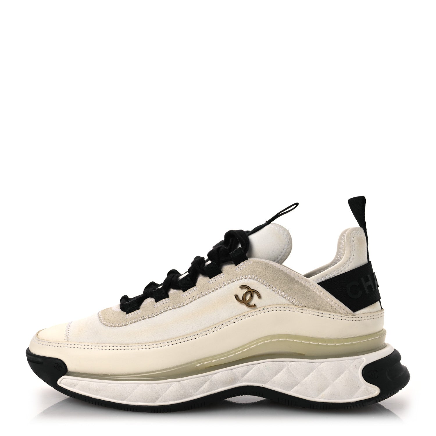 Chanel Velvet Calfskin Mixed Fibers CC Sneakers 40 Ivory Black 1 of 15