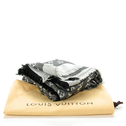 Louis Vuitton Wool Silk Monogram Denim Shawl Black 6 of 8