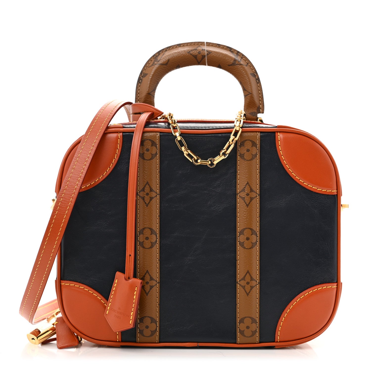 Louis Vuitton Calfskin Reverse Monogram Valisette PM Navy Caramel 1 of 12