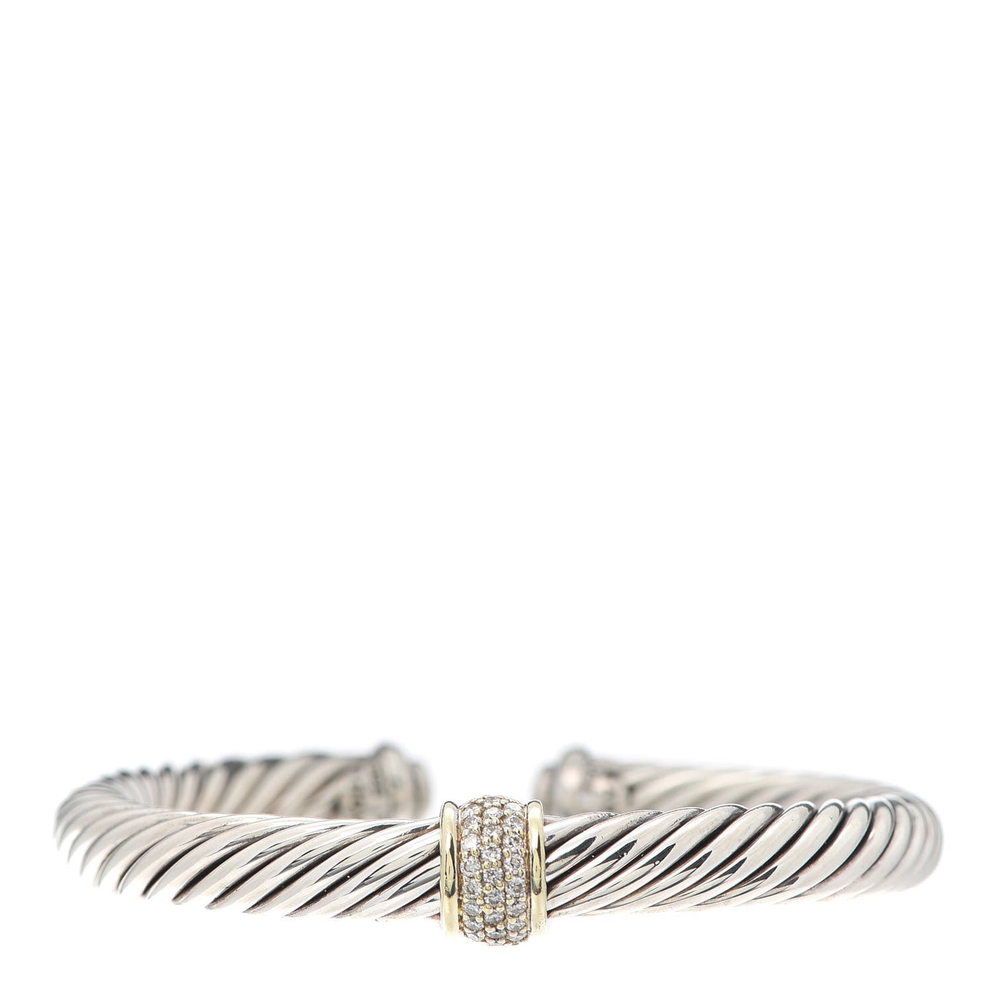 Sterling Silver 18K Yellow Gold Diamond 7mm Cable Classics Station Bracelet