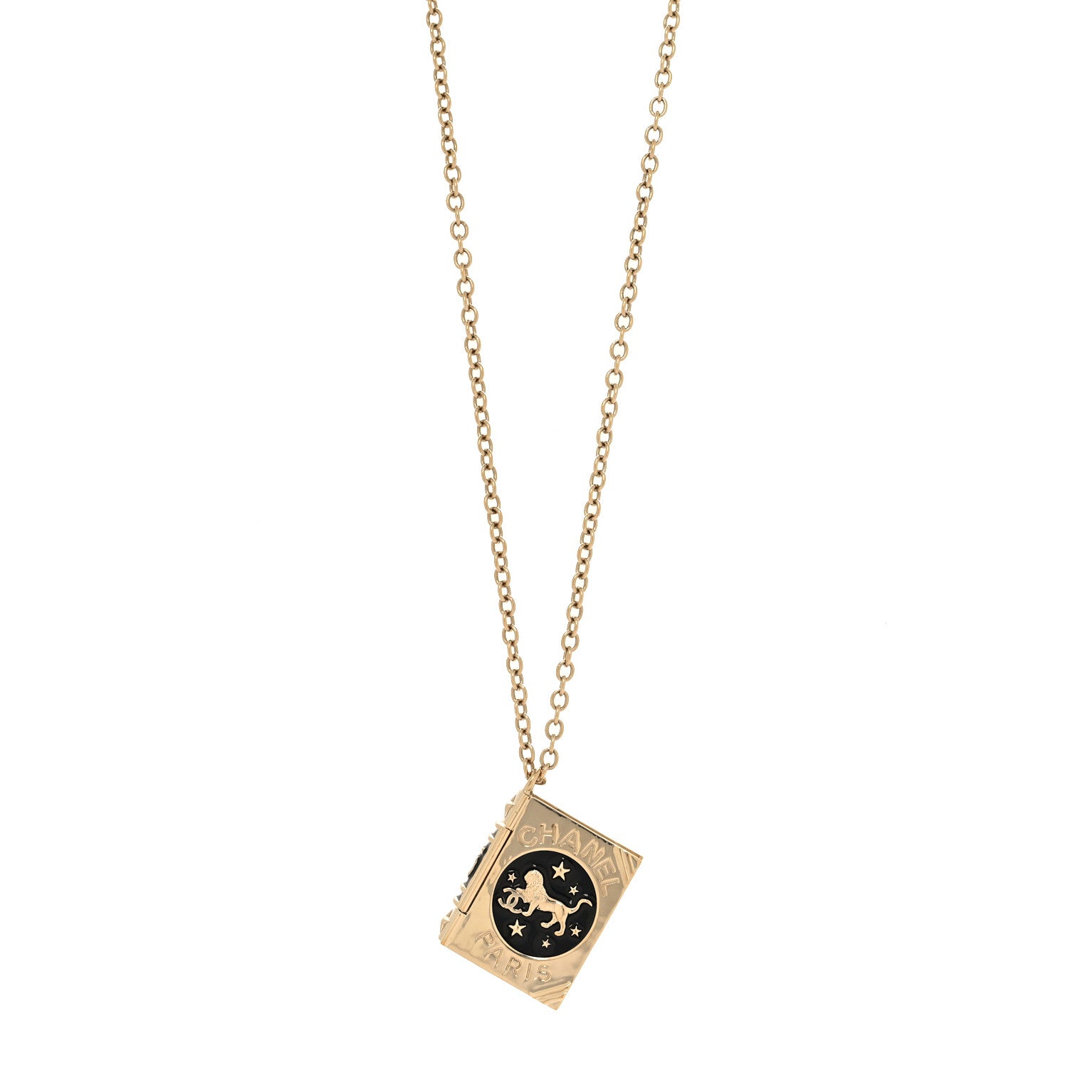 Chanel Metal CC Lion Book Locket Necklace Gold 1 of 4