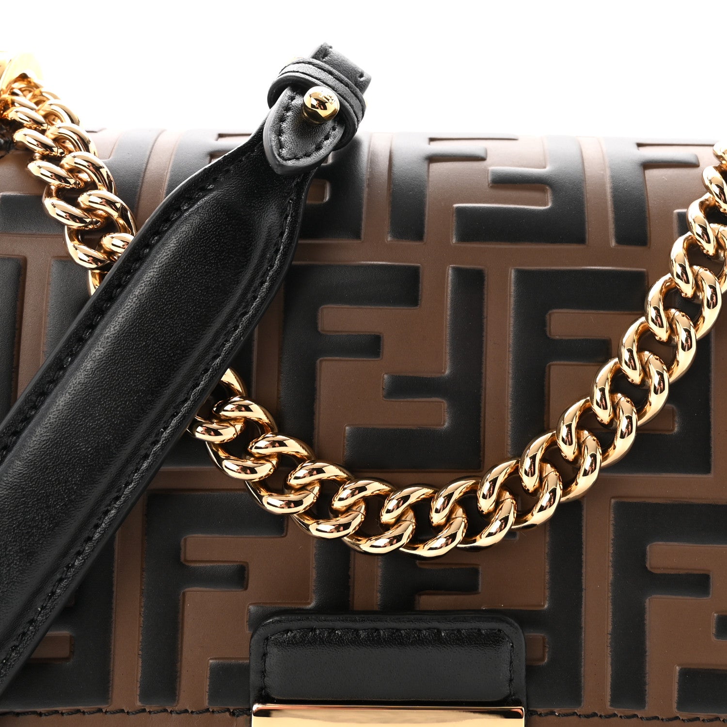 Fendi Vitello Liberty Bi-Color FF 1974 Embossed Small Kan U Shoulder Bag Maya Black 8 of 10