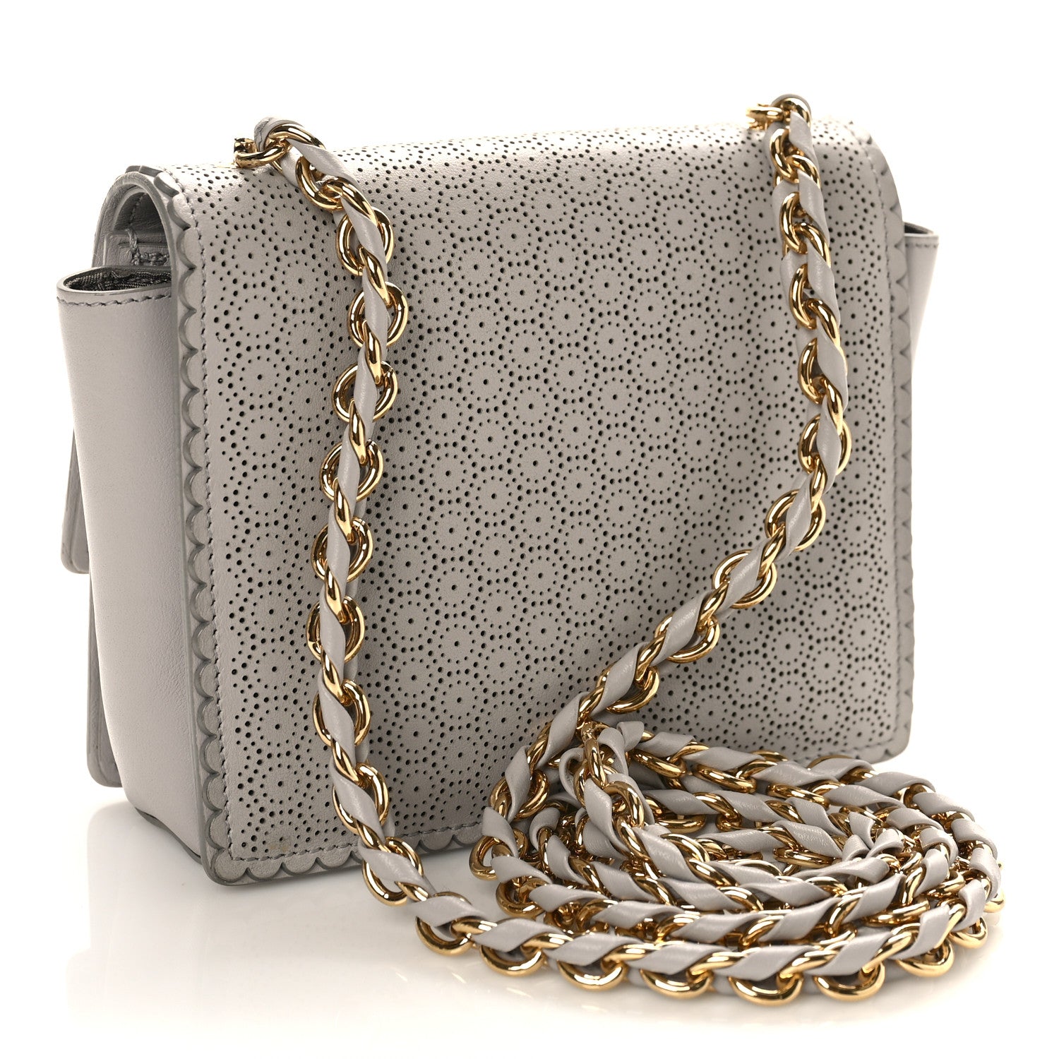 Salvatore Ferragamo Perforated Calfskin Mini Ginny Shoulder Bag Grey 3 of 8
