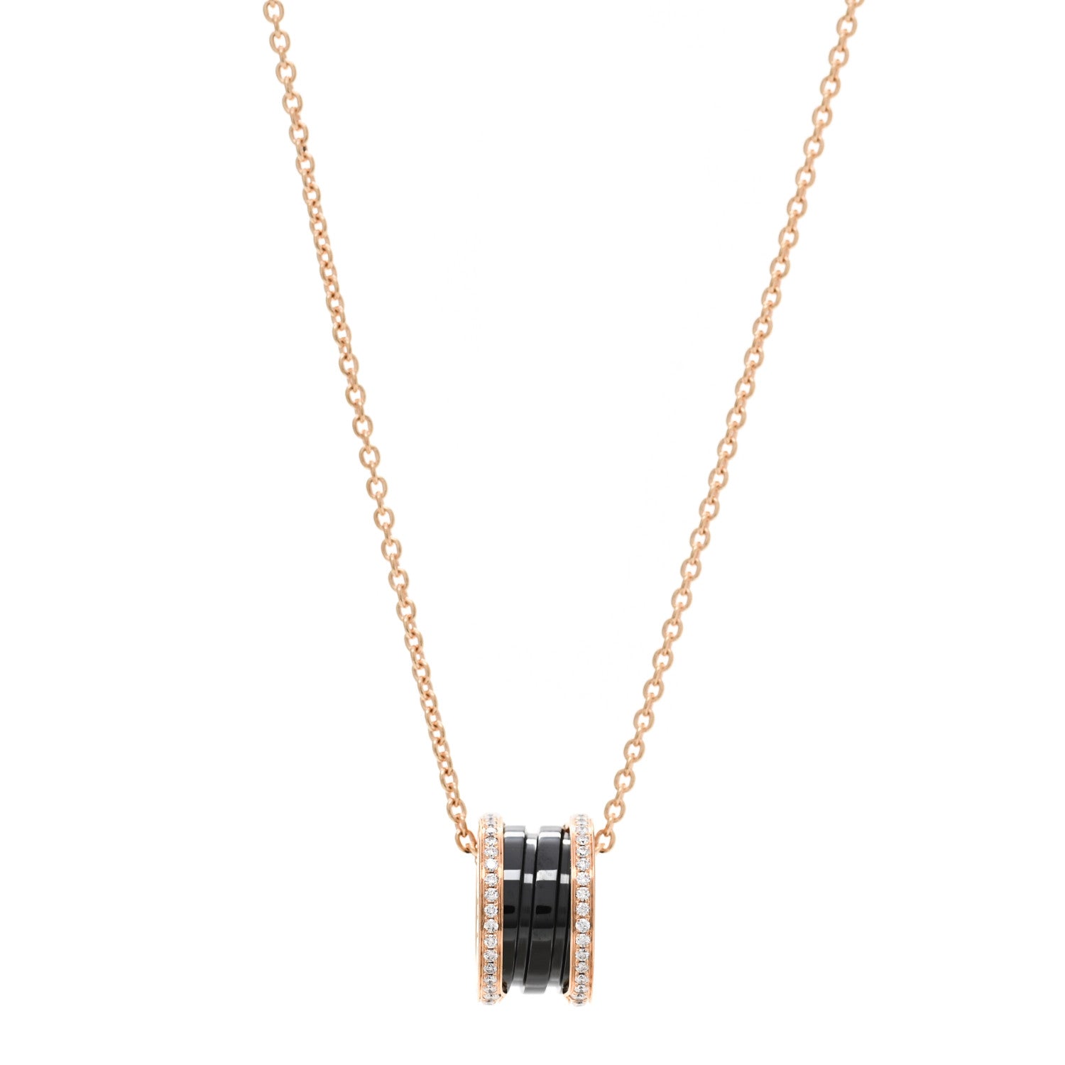 Bulgari 18K Rose Gold Black Ceramic Diamond B.Zero1 Pendant Necklace 1 of 4