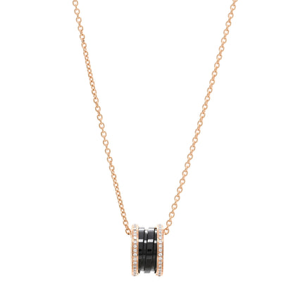 Bulgari 18K Rose Gold Black Ceramic Diamond B.Zero1 Pendant Necklace 1 of 4