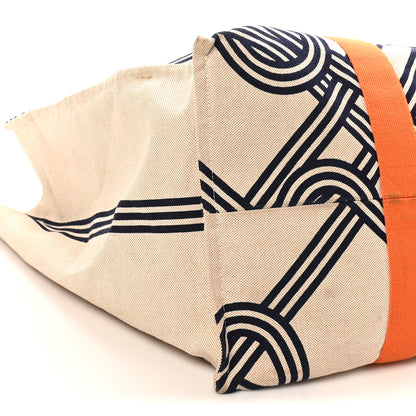 Hermes Cotton Canvas Noeuds Marins Beach Bag Orange Camel 9 of 10