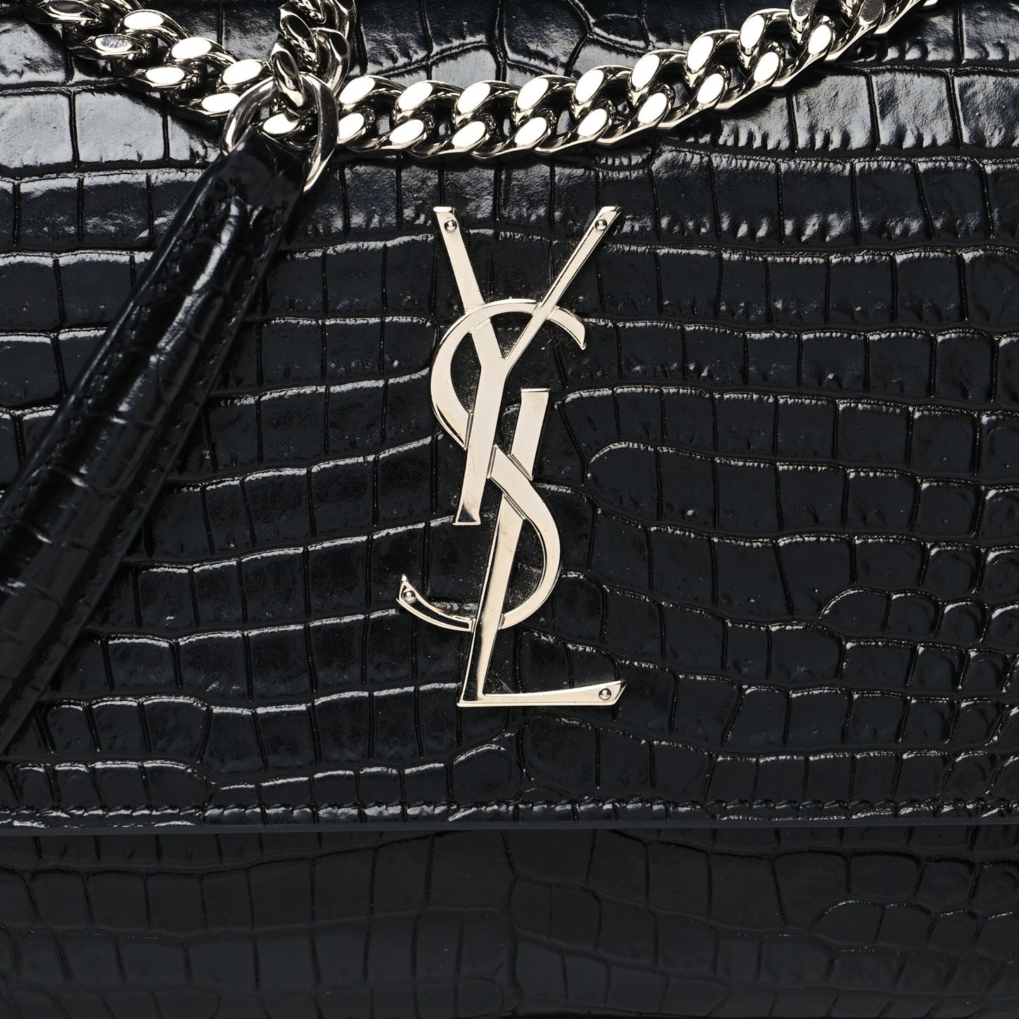 Calfskin Crocodile Embossed Medium Monogram Sunset Black