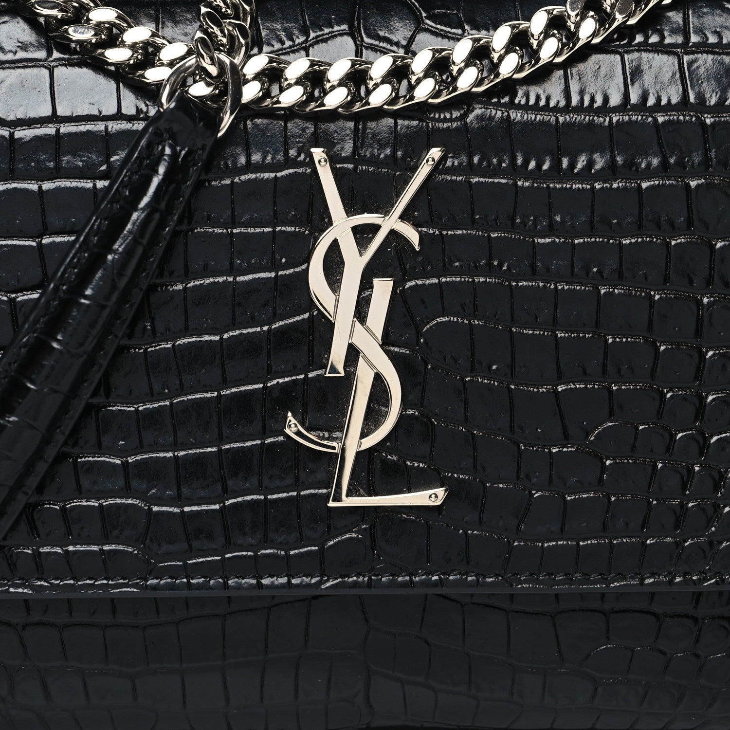 Saint Laurent Calfskin Crocodile Embossed Medium Monogram Sunset Black 9 of 11