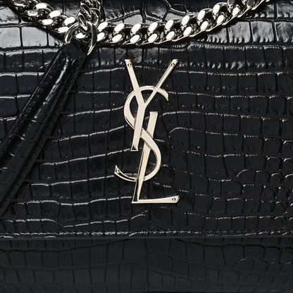 Saint Laurent Calfskin Crocodile Embossed Medium Monogram Sunset Black 9 of 11