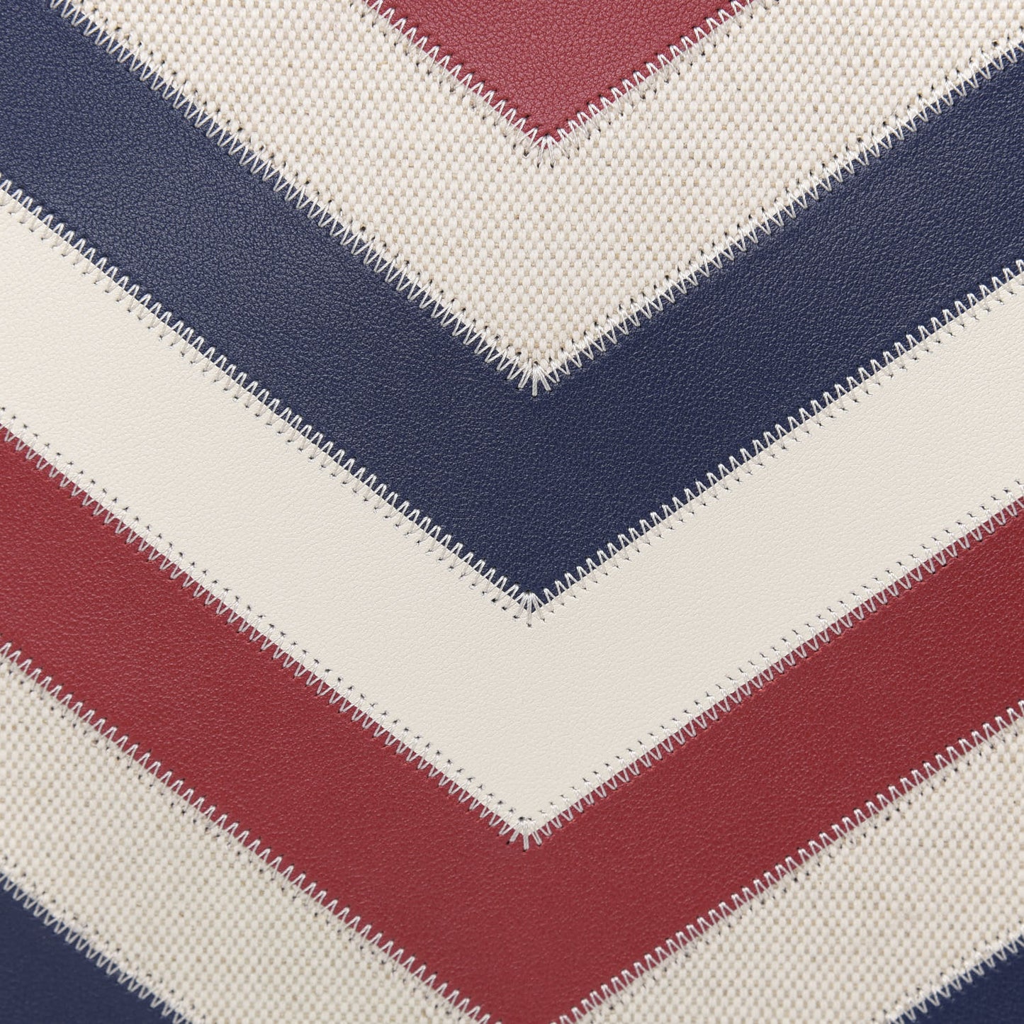 Calfskin Canvas Chevron Inlay Rockstud Shoulder Tote Red White Blue