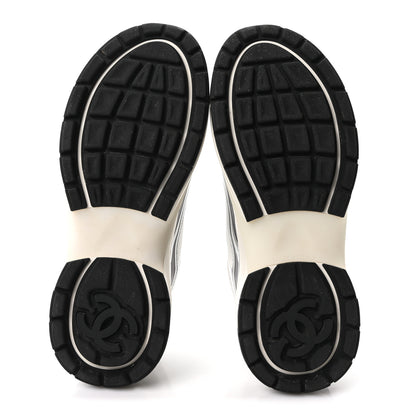 Chanel Fabric Laminated Calfskin Stretch CC Sneakers 36 White Silver 6 of 10