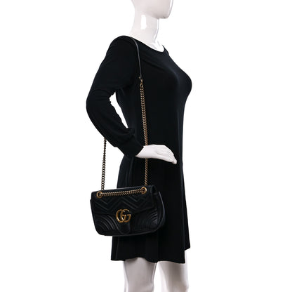 Gucci Calfskin Matelasse Small GG Marmont Shoulder Bag Black 2 of 8