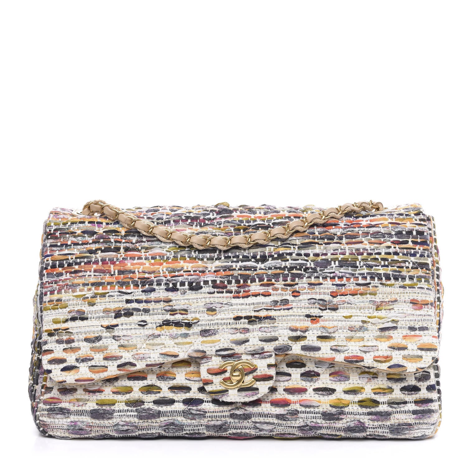 Chanel Tweed Quilted Cuba Single Flap Ecru Orange Lilac 1 of 10