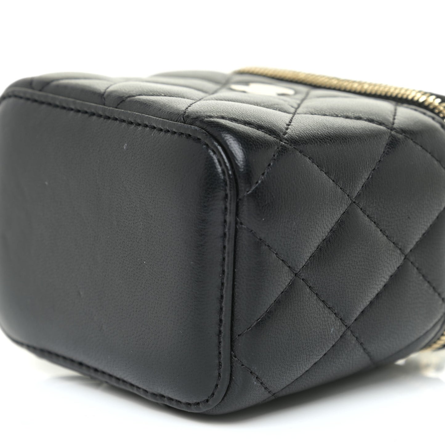 Lambskin Quilted Mini Vanity Case With Chain Black