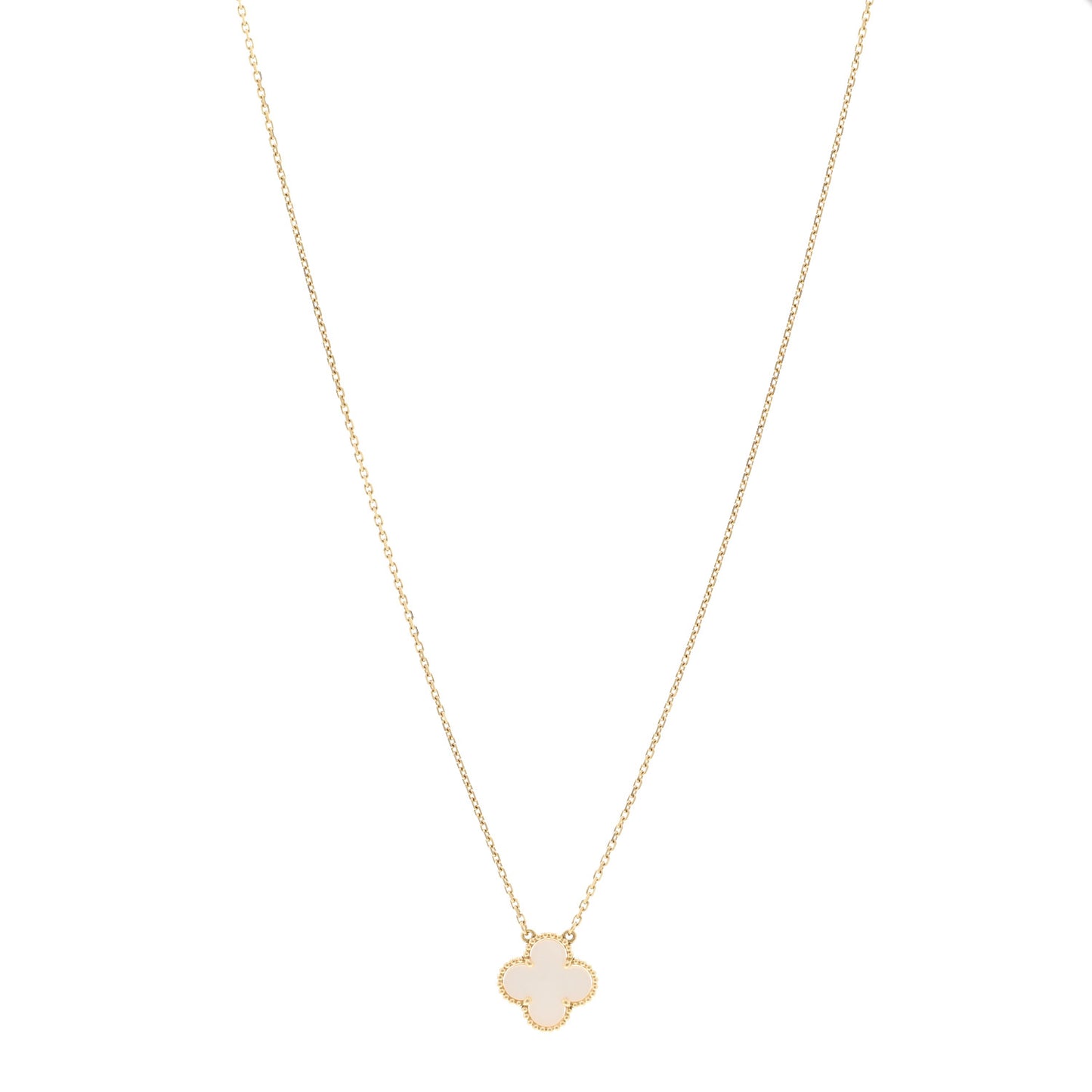 18K Yellow Gold Mother of Pearl Vintage Alhambra Pendant Necklace