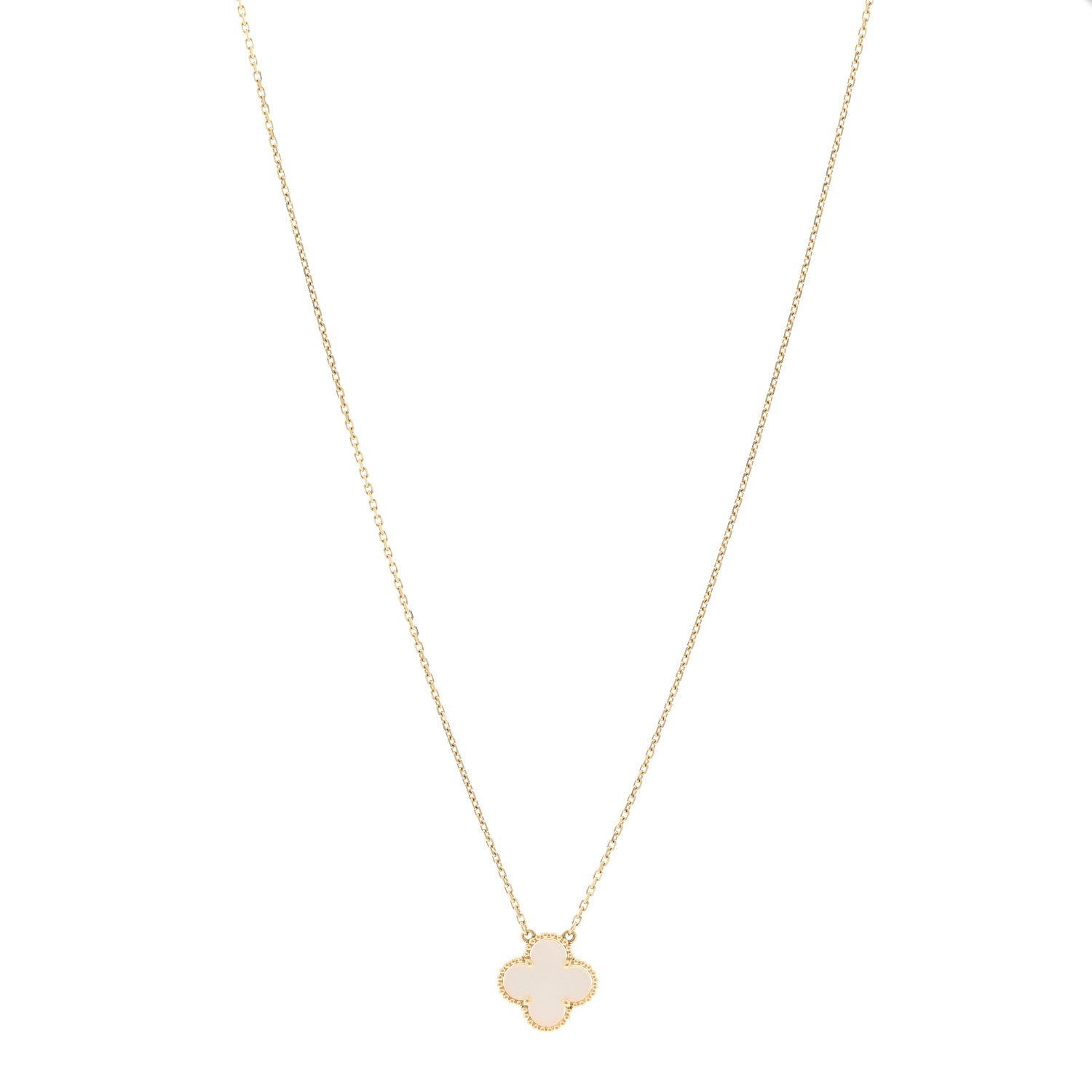 Van Cleef & Arpels 18K Yellow Gold Mother of Pearl Vintage Alhambra Pendant Necklace 1 of 5