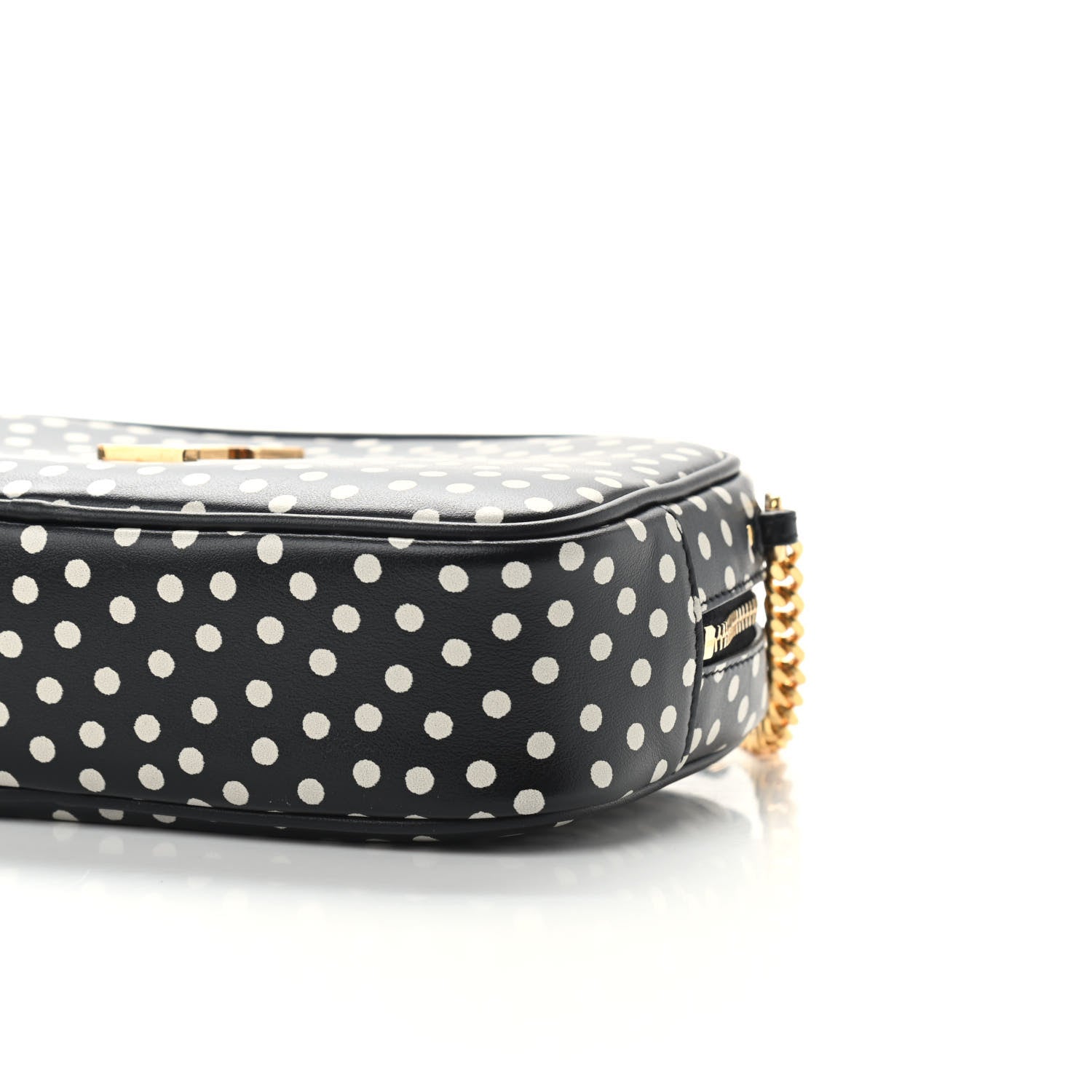 Saint Laurent Calfskin Printed Polka Dot Mini Lou Camera Bag Black Crema Soft 9 of 9