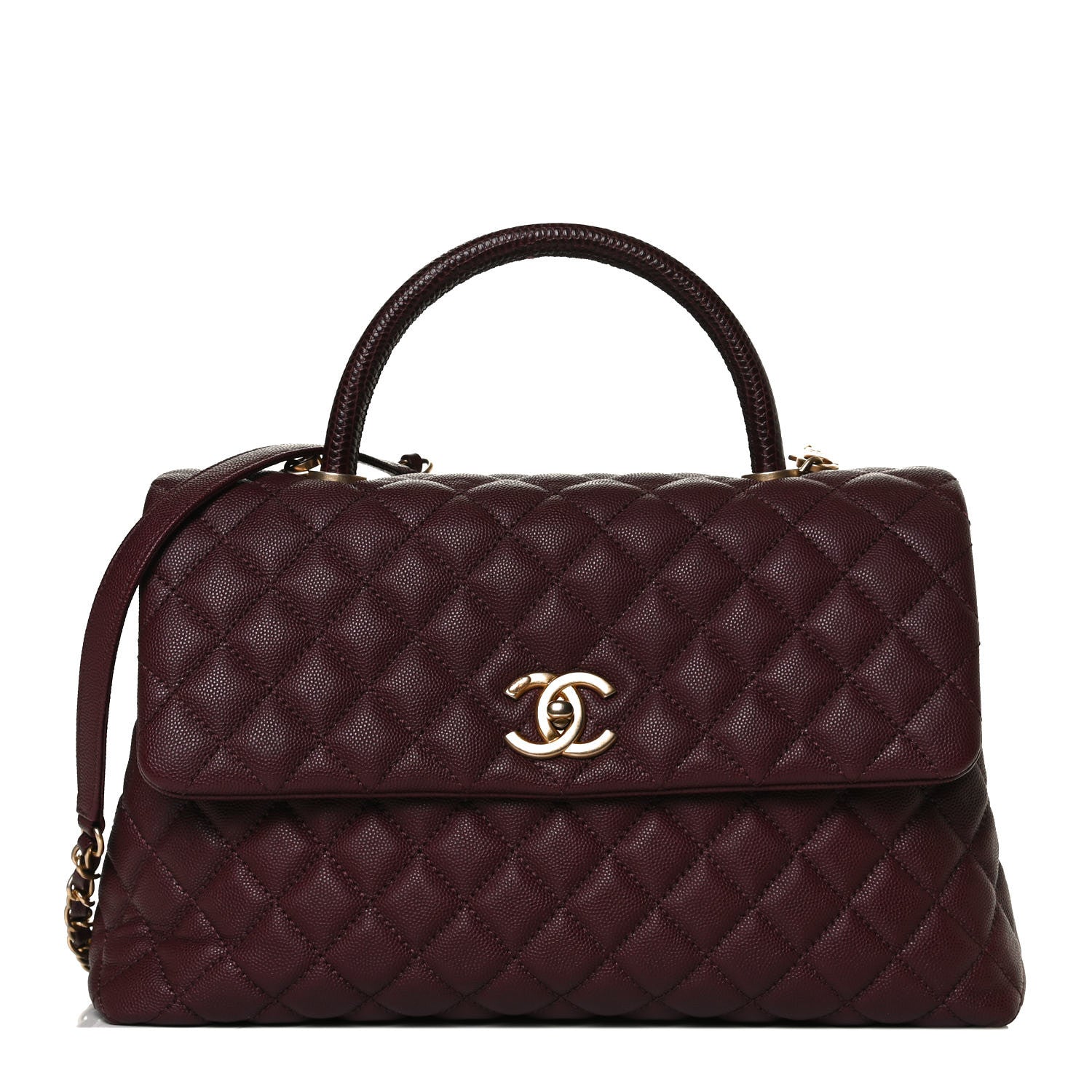 Chanel Caviar Lizard Quilted Medium Coco Handle Flap Burgundy 1 of 17