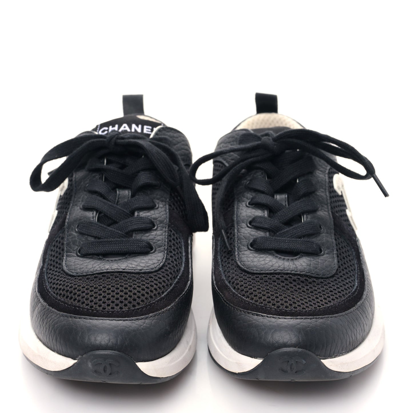 Calfskin Mesh Lycra Suede Womens Logo Sneakers 38.5 Black