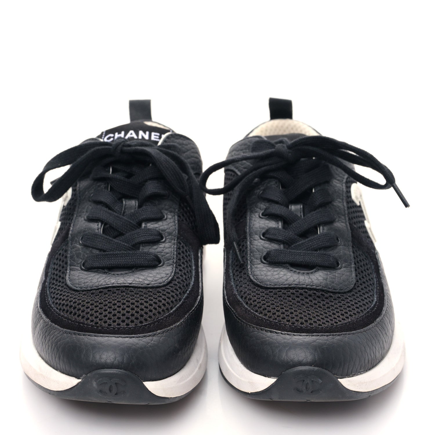 Chanel Calfskin Mesh Lycra Suede Womens Logo Sneakers 38.5 Black 2 of 10