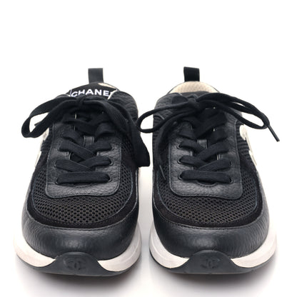 Chanel Calfskin Mesh Lycra Suede Womens Logo Sneakers 38.5 Black 2 of 10