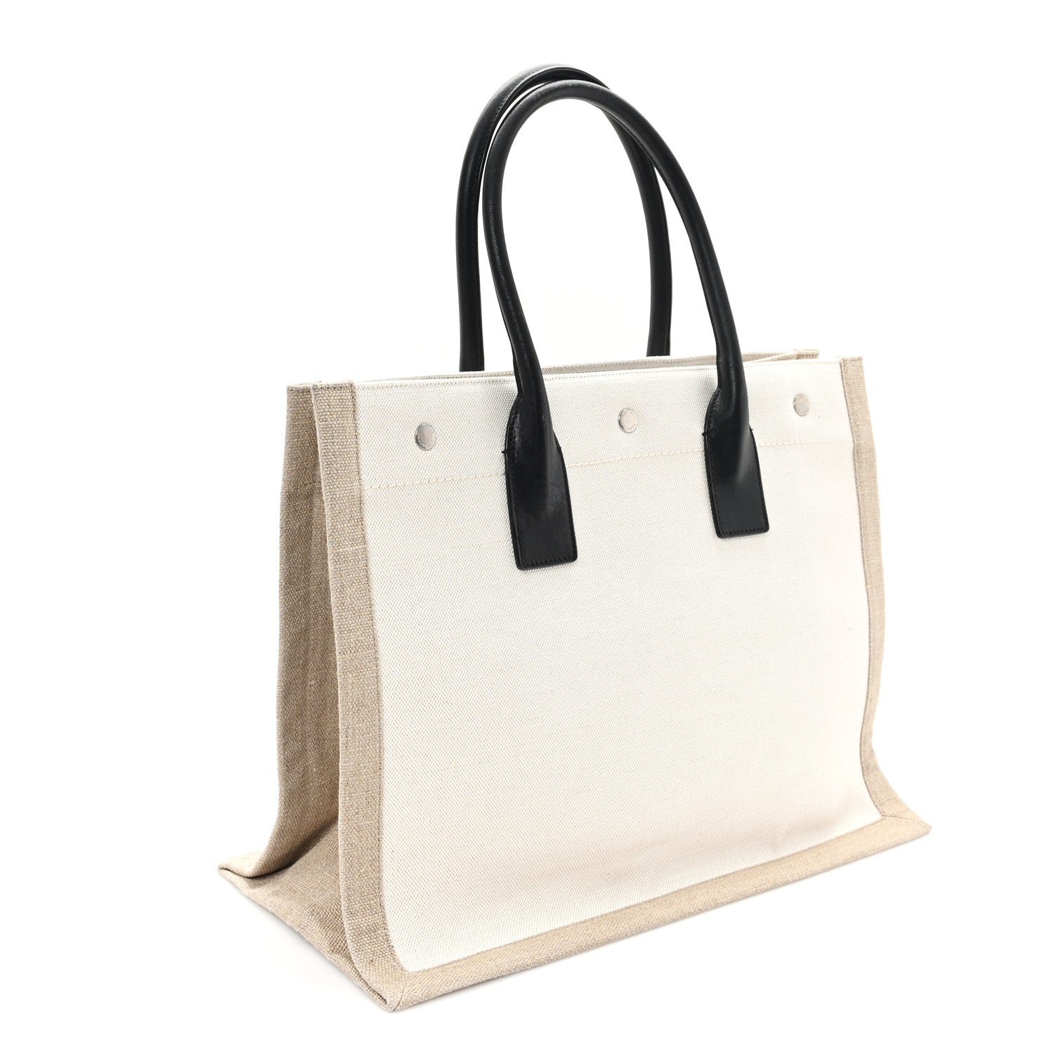 Saint Laurent Linen Calfskin Small Rive Gauche Tote Greggio Natural 3 of 12