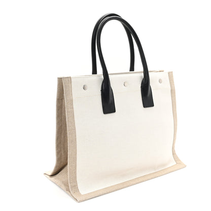 Saint Laurent Linen Calfskin Small Rive Gauche Tote Greggio Natural 3 of 12