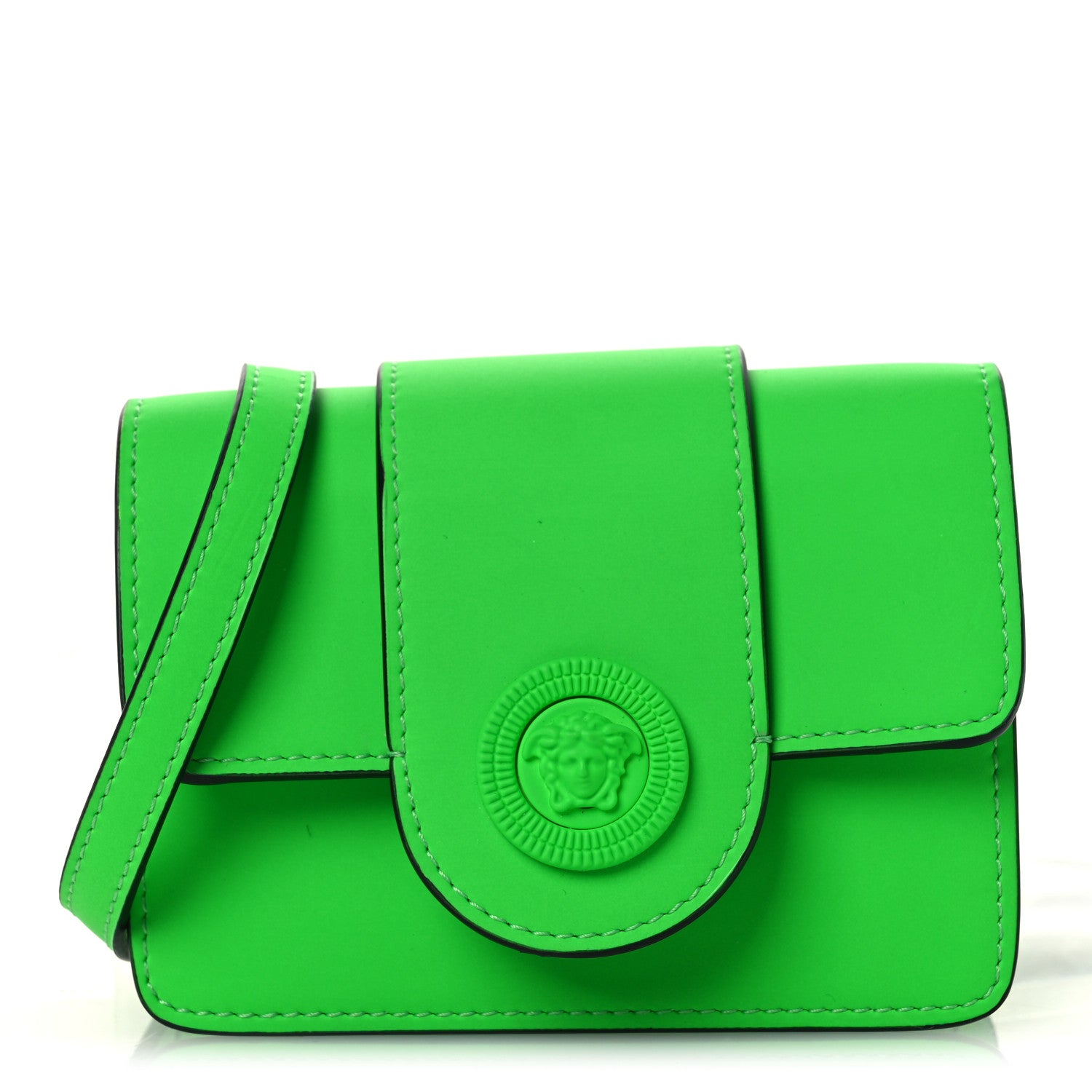 Versace Calfskin Rubber Medusa Shoulder Bag Lime 1 of 11