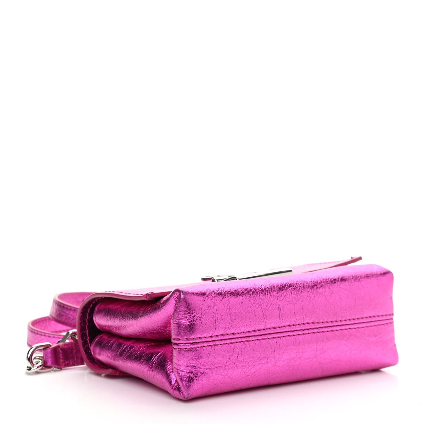 Calfskin Metallic Small Binder Clip Crossbody Pink
