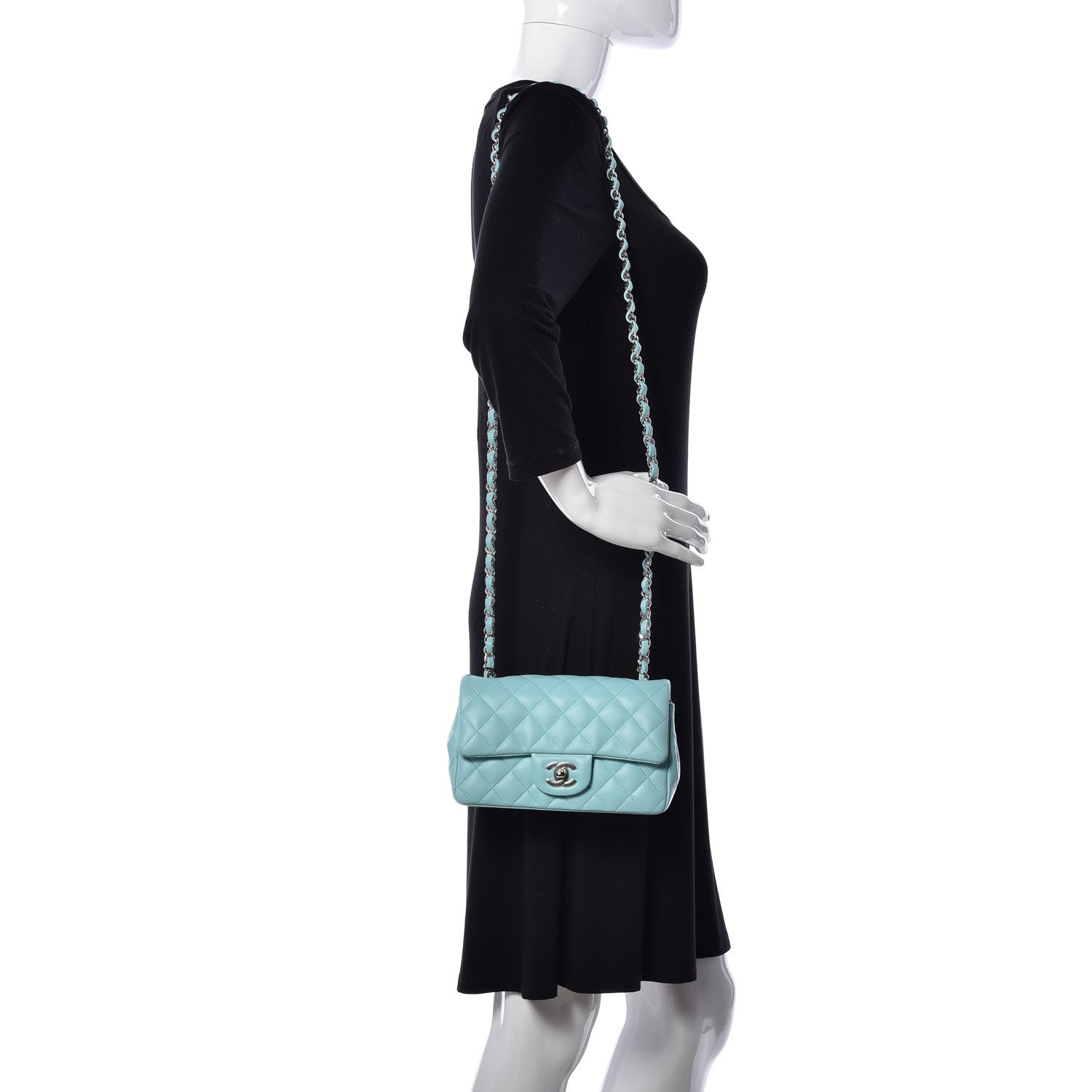 Chanel Lambskin Quilted Mini Rectangular Flap Neon Blue 2 of 12
