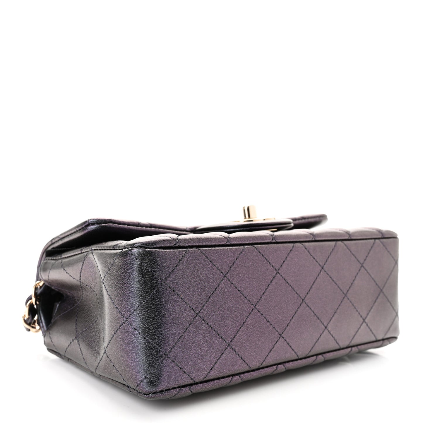 Iridescent Lambskin Quilted Mini Rectangular Flap Black
