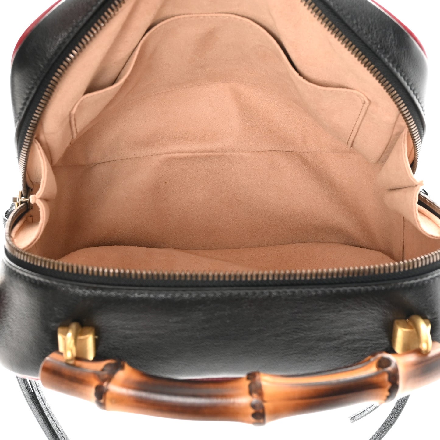 Vintage Effect Calfskin Matelasse Diagonal Small Torchon GG Marmont Bamboo Top Handle Shoulder Bag Black Romantic Cherry