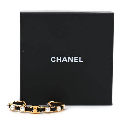 Chanel Lambskin Pearl CC Cuff Bracelet Black Gold 5 of 5