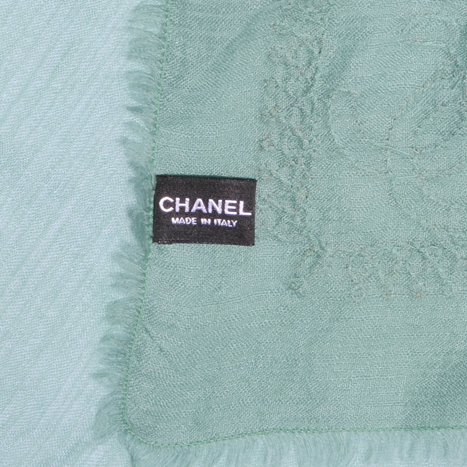 Chanel Cashmere Silk Embroidered Scarf Shawl Green 3 of 4