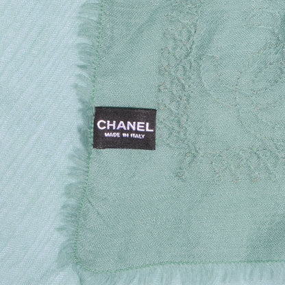 Chanel Cashmere Silk Embroidered Scarf Shawl Green 3 of 4