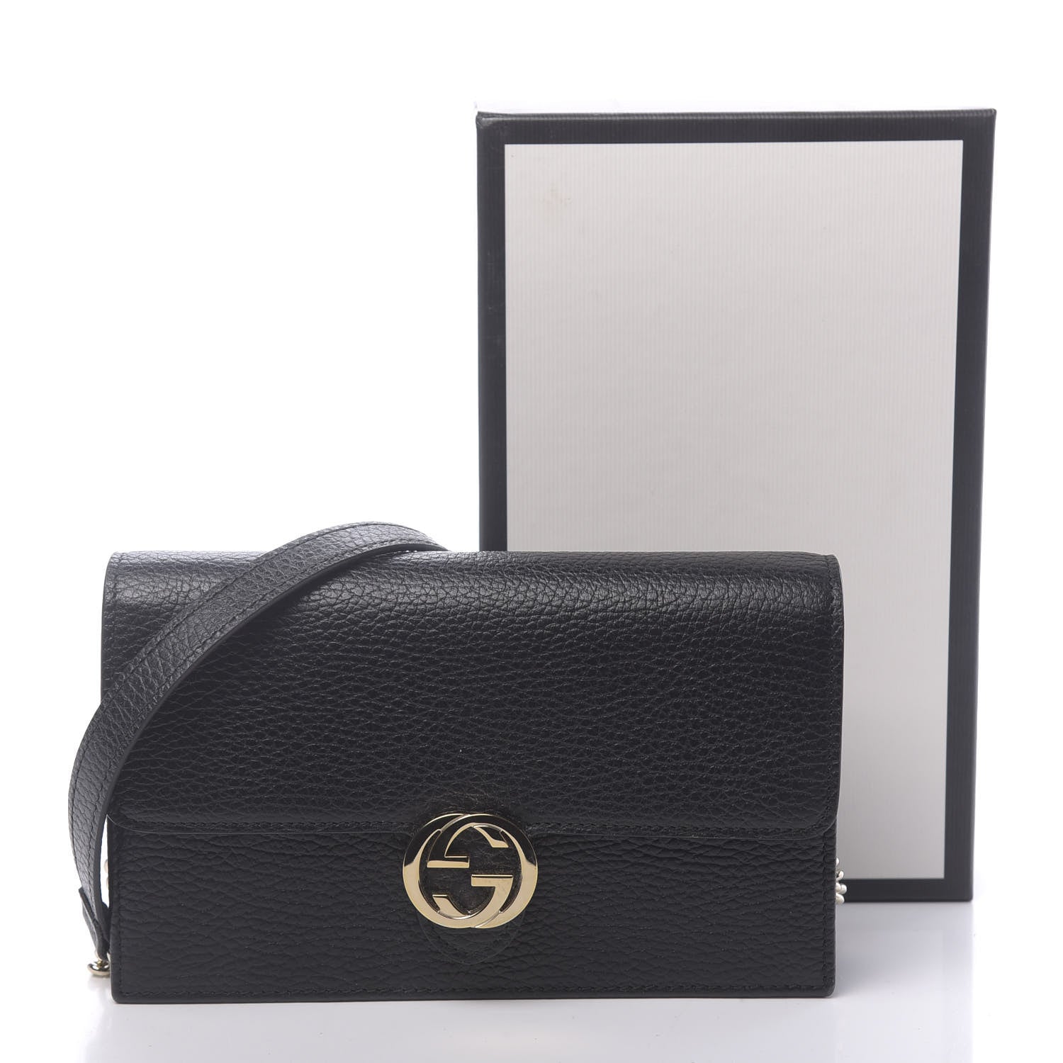 Gucci Dollar Calfskin Interlocking G Chain Wallet Black 10 of 10