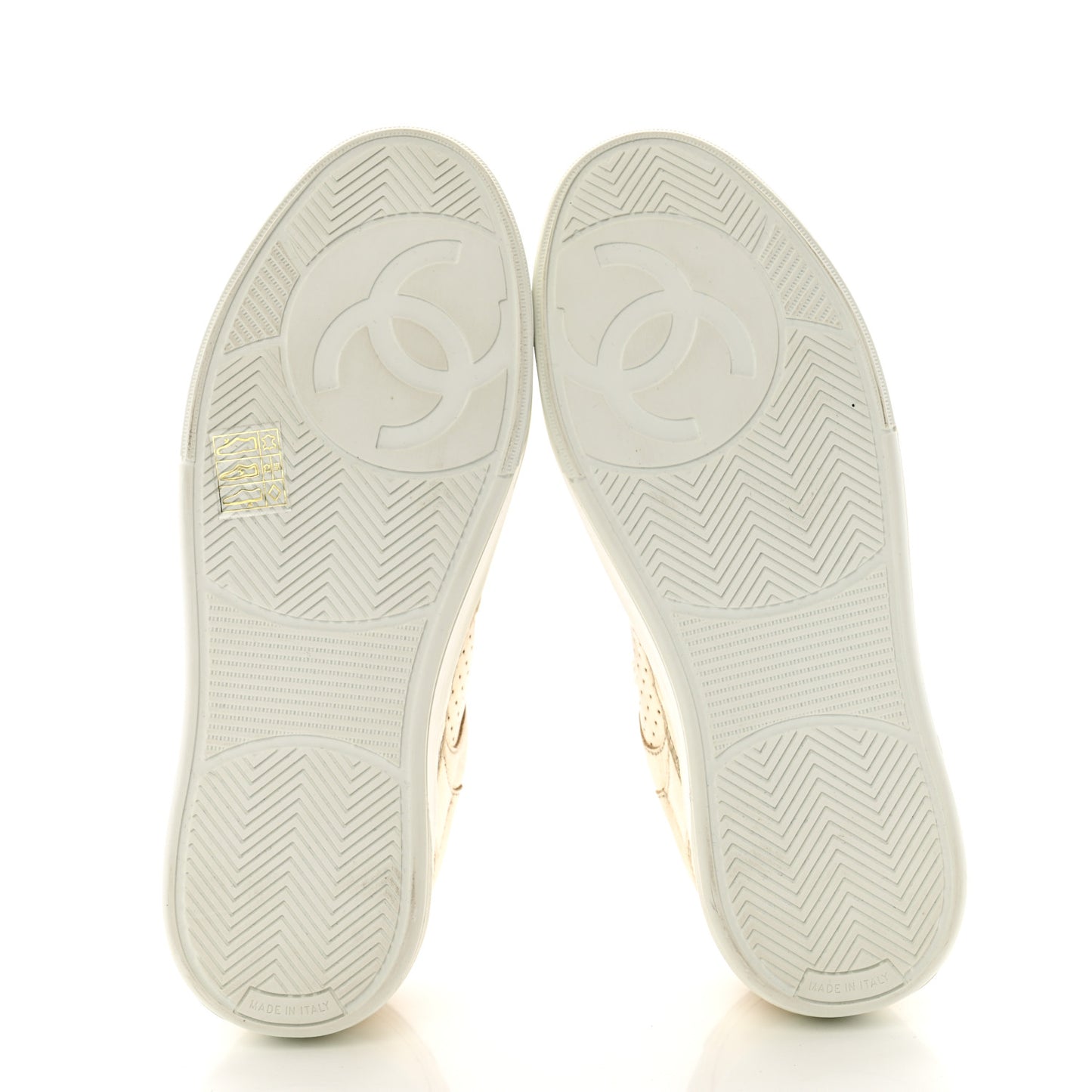 Laminated Calfskin CC Womens Sneakers 36.5 Golden