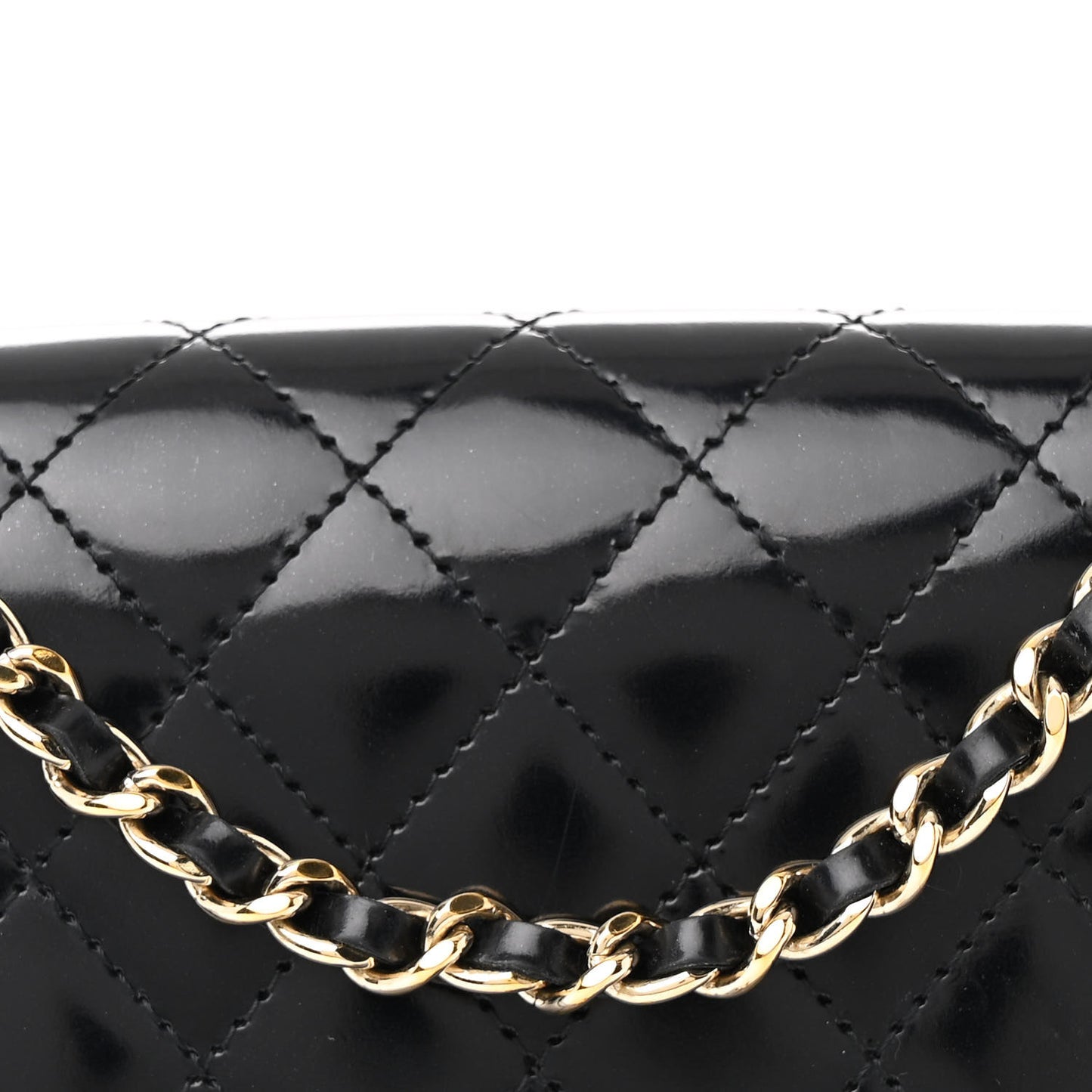 Patent Calfskin Quilted Mini Square Flap Black