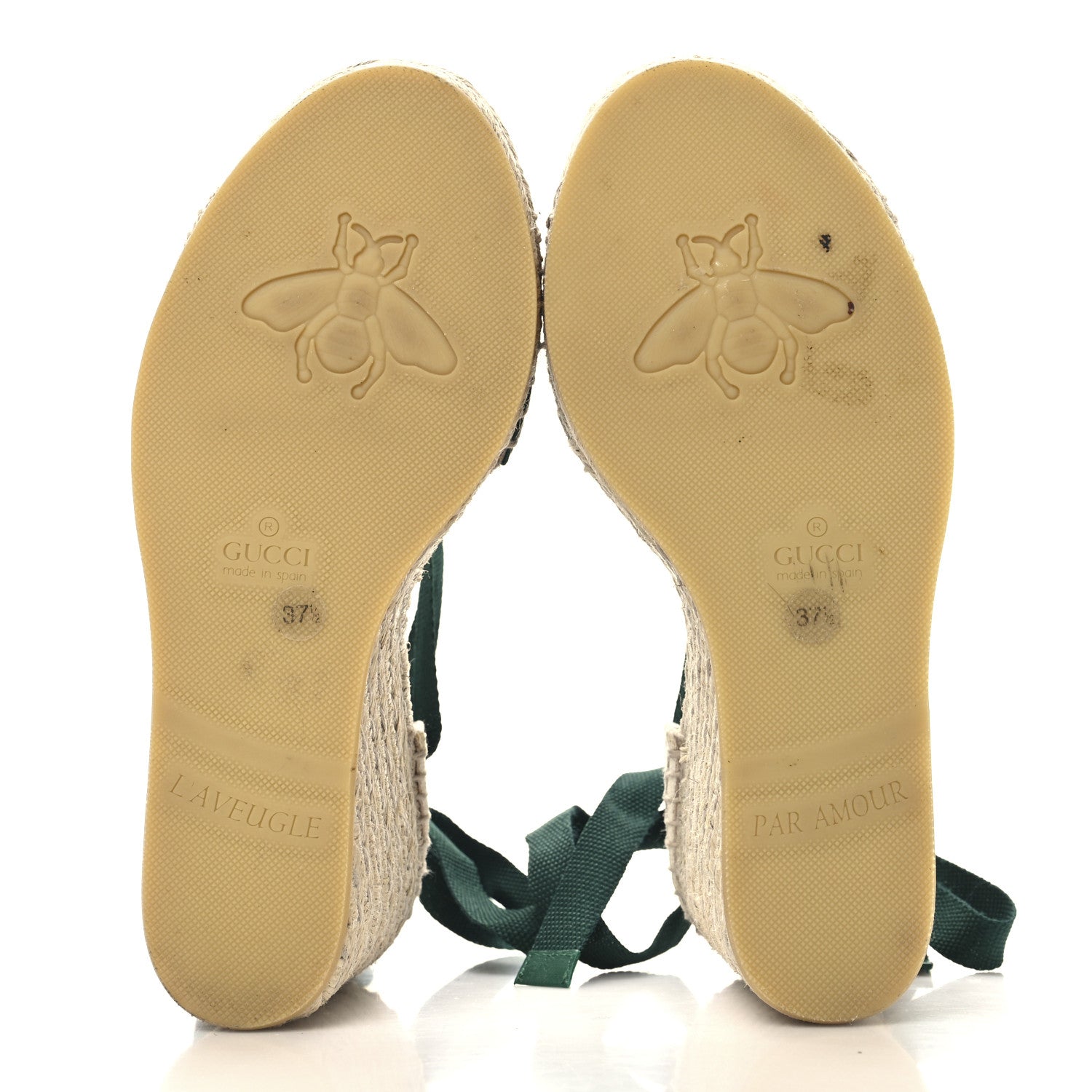 Gucci Canvas Malaga Kid Web Ankle Wrap Espadrille Wedge Sandals 37.5 Green Red Mystic White Emerald 6 of 10